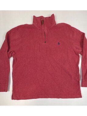 Polo Ralph Lauren Men L D.Pink Quarter Zip Pullover Sweatshirt Pony Logo Casual